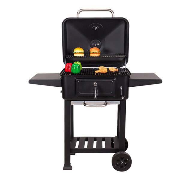Black Chinese Outdoor Charcoal BBQ Grills With Double Shelf FT01-015