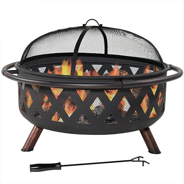 Black Crossweave Steel Wood Burning Fire Pit,2 In 1 Round Outdoor Fire Pit Factory