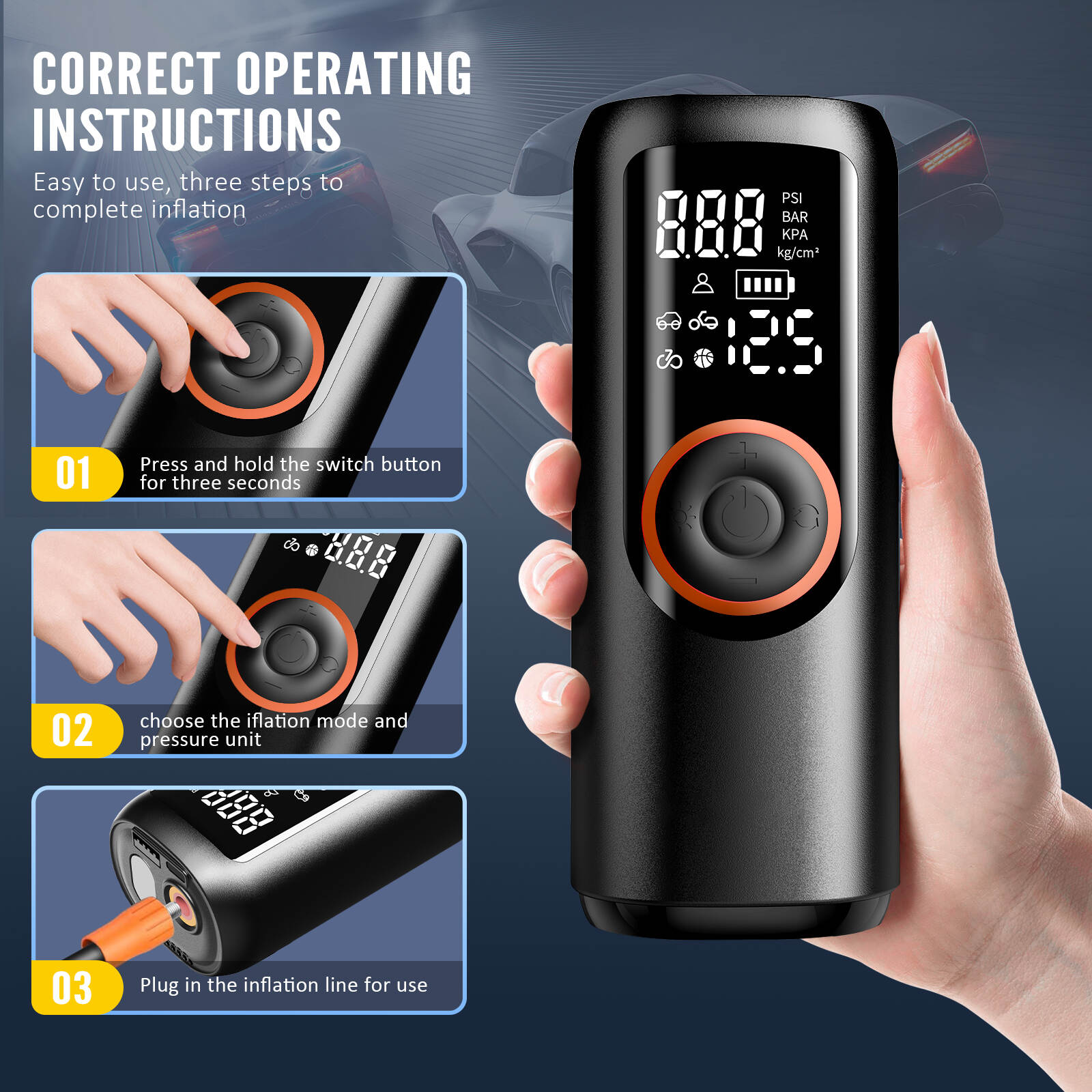 Tire pump,tire inflator ,portable tire pump,portable car pump .High-pressure tire inflator 150 PSI，Tire pump with digital pressure gauge