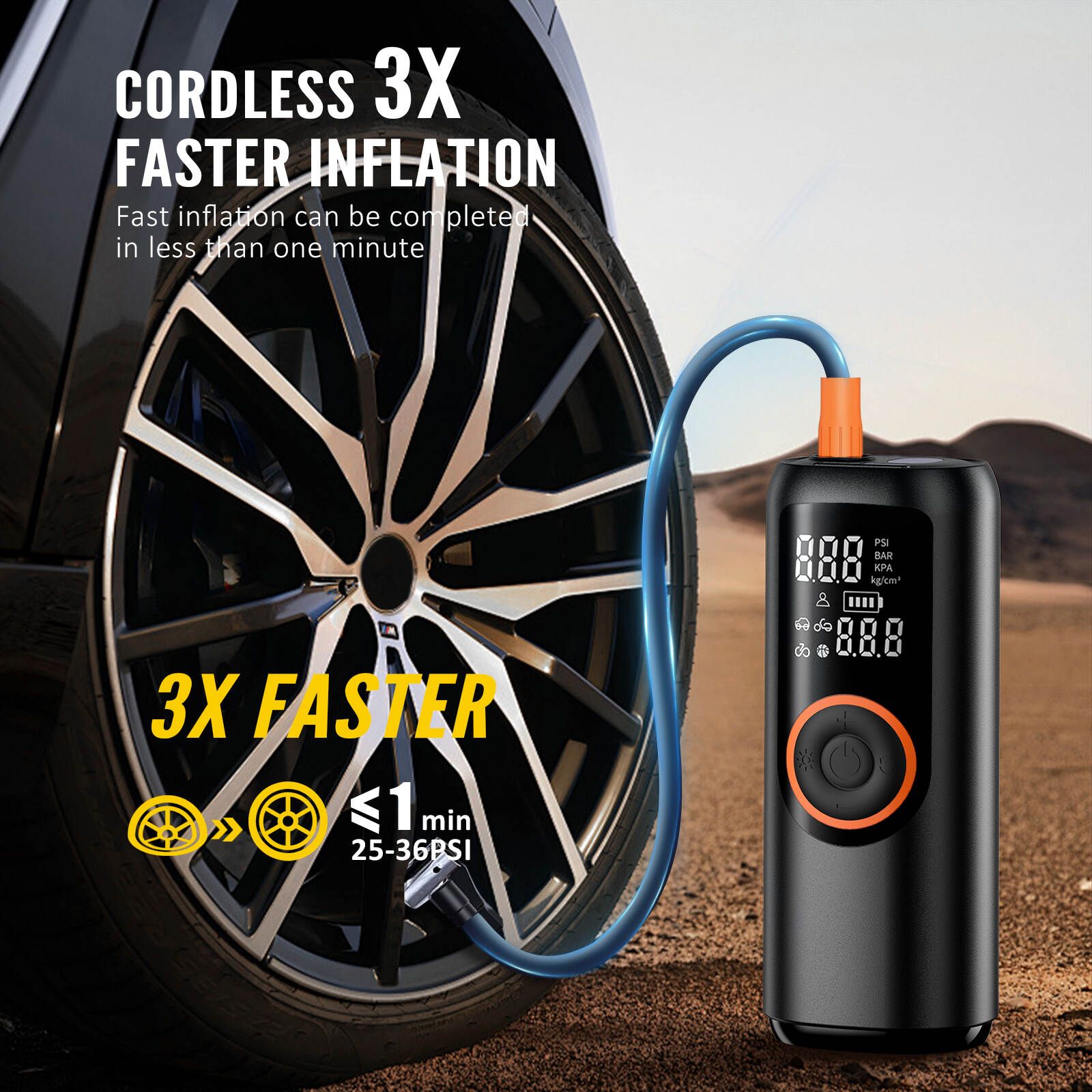 Tire pump,tire inflator ,portable tire pump,portable car pump .High-pressure tire inflator 150 PSI，Tire pump with digital pressure gauge
