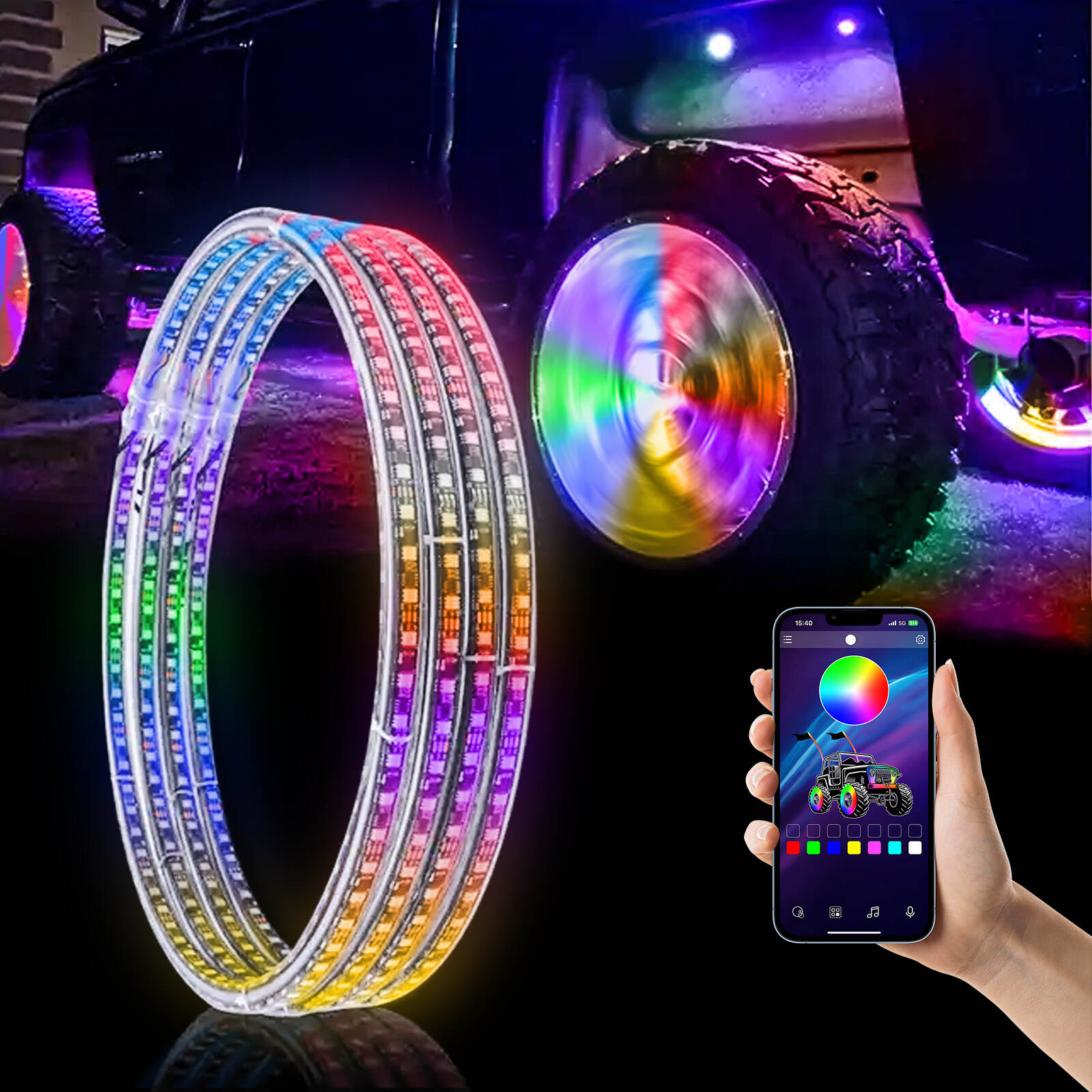 illuminated chase car RGB led truck wheel rim ring light