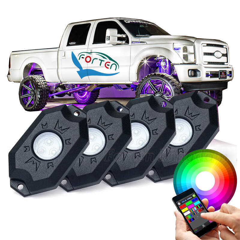 4 Pods RGB Rock Lights Kit App Sync Remote Control IP68 Under Car Led Light Kit For Utv Atv Off Road Truck RGB Remote Rock Light