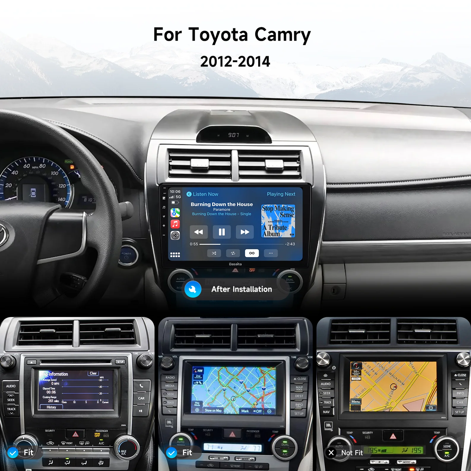 Toyota Camry 2012-2014 Car Stereo；Apple CarPlay Android Auto Head Unit；7th Gen Camry Aftermarket Radio；Wireless CarPlay Toyota Camry；Double DIN Car Stereo for Camry；Head Unit for 2012-2014 Camry；Dasaita Android Auto Car Radio