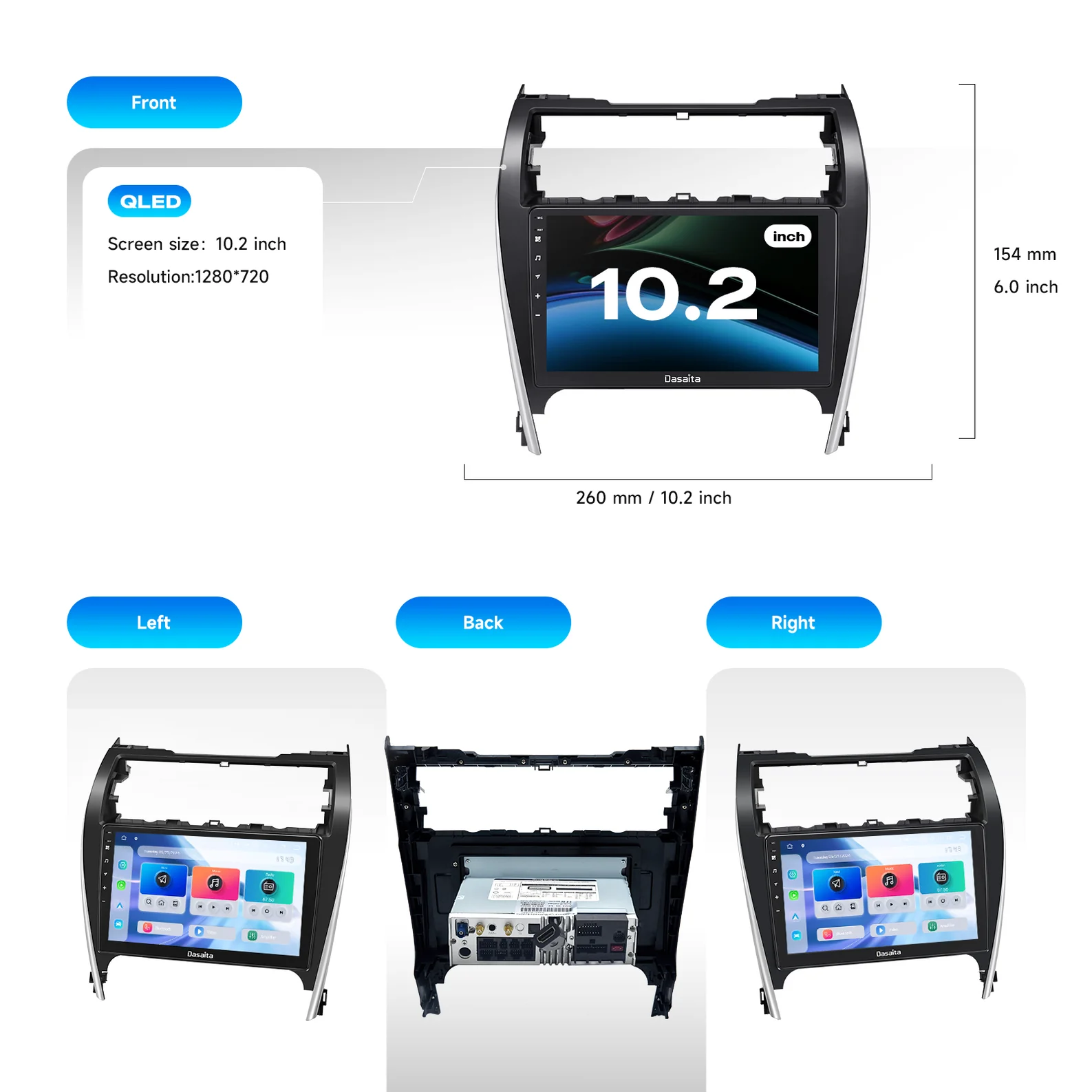 Toyota Camry 2012-2014 Car Stereo；Apple CarPlay Android Auto Head Unit；7th Gen Camry Aftermarket Radio；Wireless CarPlay Toyota Camry；Double DIN Car Stereo for Camry；Head Unit for 2012-2014 Camry；Dasaita Android Auto Car Radio