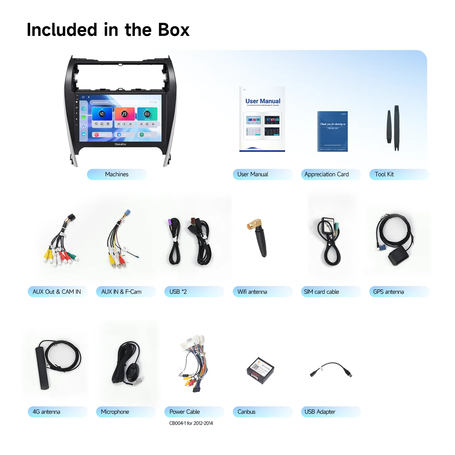 Toyota Camry 2012-2014 Car Stereo；Apple CarPlay Android Auto Head Unit；7th Gen Camry Aftermarket Radio；Wireless CarPlay Toyota Camry；Double DIN Car Stereo for Camry；Head Unit for 2012-2014 Camry；Dasaita Android Auto Car Radio