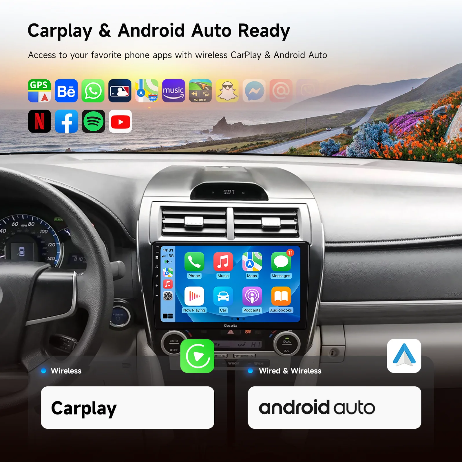 Android Car Stereo for Toyota Camry 2015-2017；Dasaita Head Unit Wireless CarPlay；9