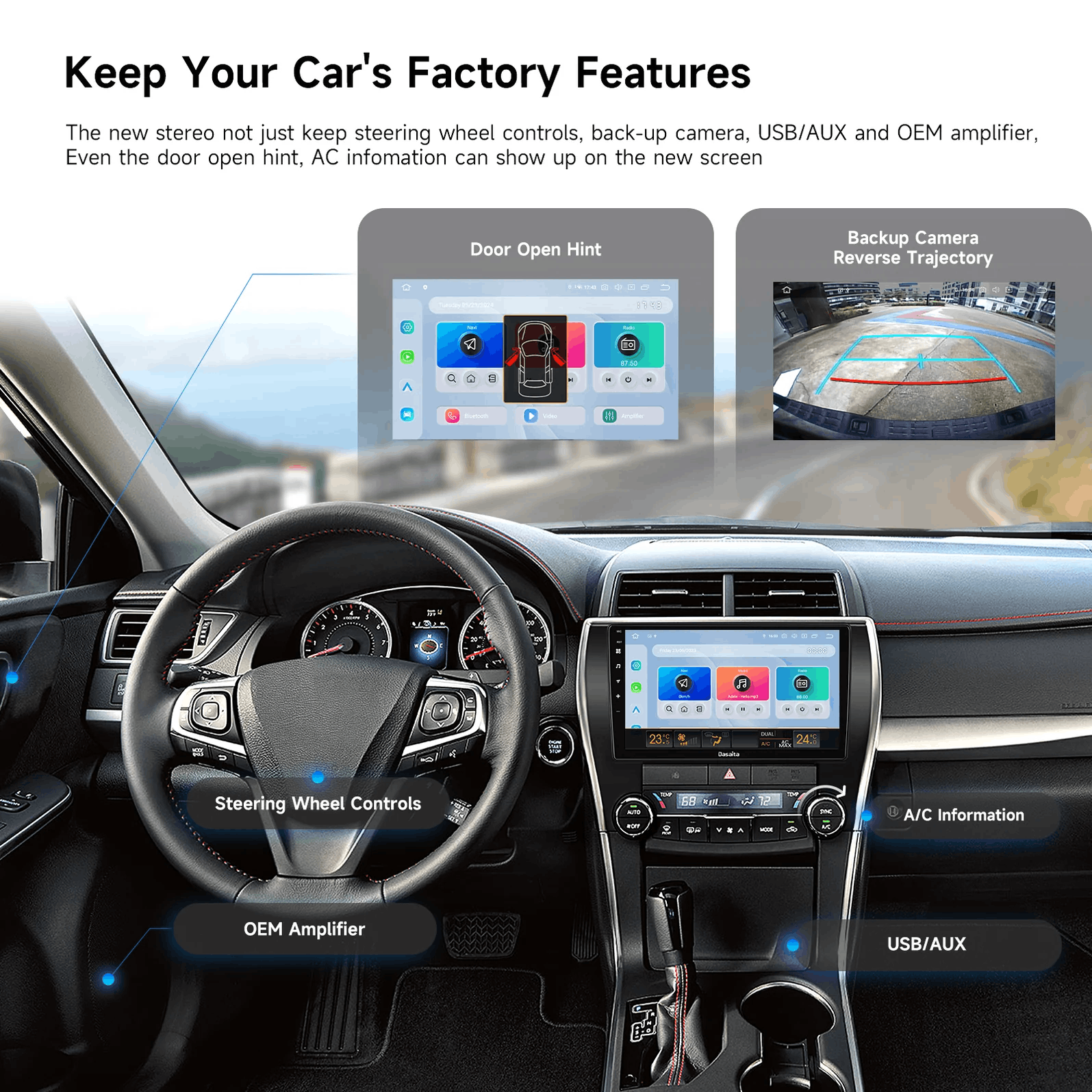 Android Car Stereo for Toyota Camry 2015-2017；Dasaita Head Unit Wireless CarPlay；9