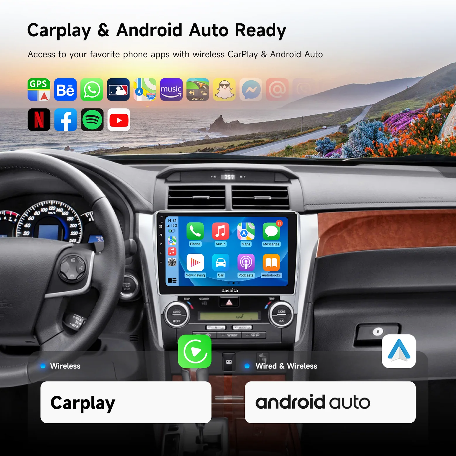 Multimedia Entertainment System；2014 Camry Android stereo；Toyota CarPlay head unit with DVD；Dasaita DSP car radio；Camry 2012 infotainment upgrade；backup camera Android stereo；Android Car Radio DSP for Toyota Camry 2012-2014