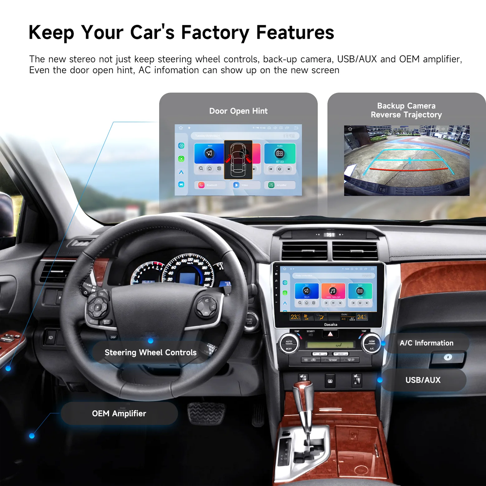Multimedia Entertainment System；2014 Camry Android stereo；Toyota CarPlay head unit with DVD；Dasaita DSP car radio；Camry 2012 infotainment upgrade；backup camera Android stereo；Android Car Radio DSP for Toyota Camry 2012-2014