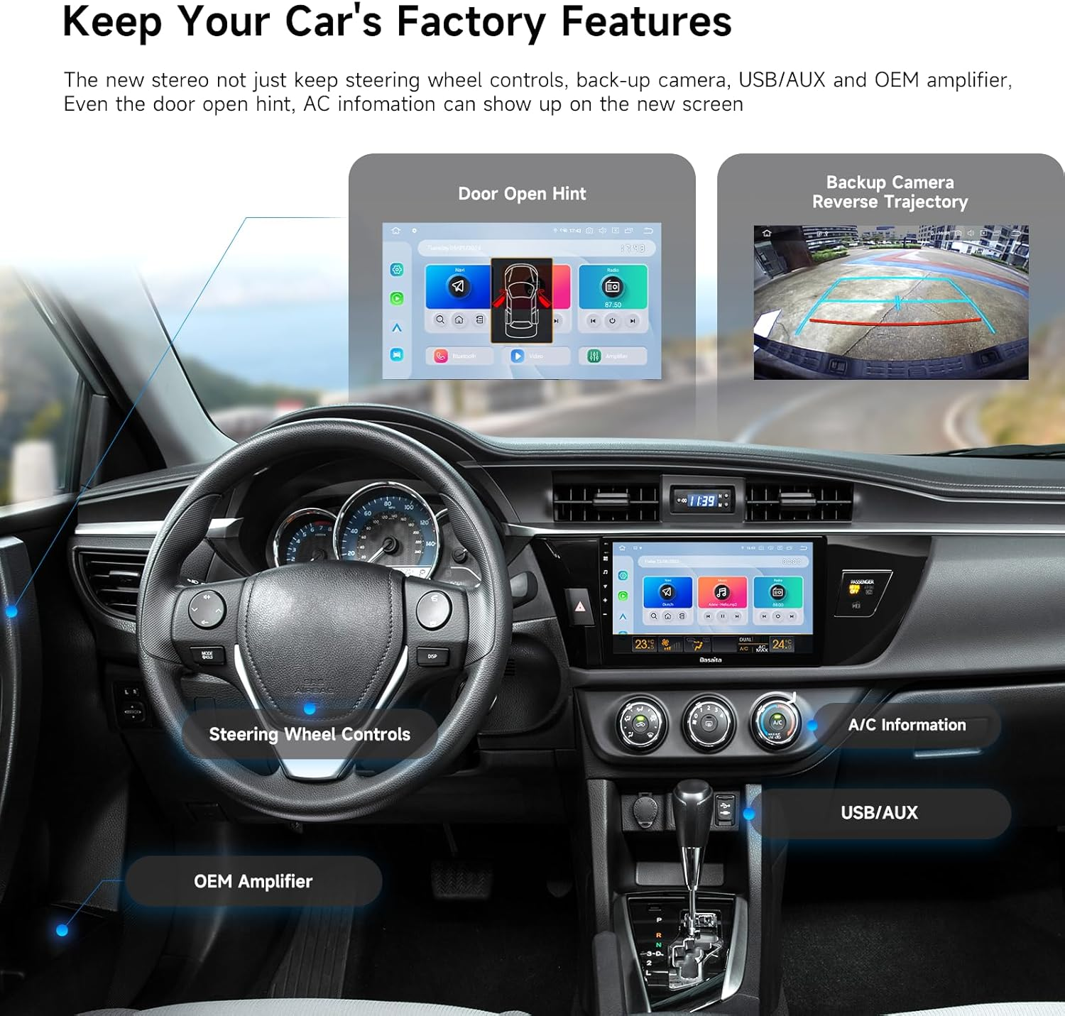 Android Car Stereo for Toyota Corolla 2014-2016；Toyota Corolla Reversing Camera Head Unit；Corolla GPS Head Unit with DVD Player；Dasaita Android Car Stereo Toyota Corolla 2014-2016；Dasaita Wireless CarPlay Car Radio；Toyota Corolla 2016 Infotainment Upgrade；OEM Android Radio for Corolla
