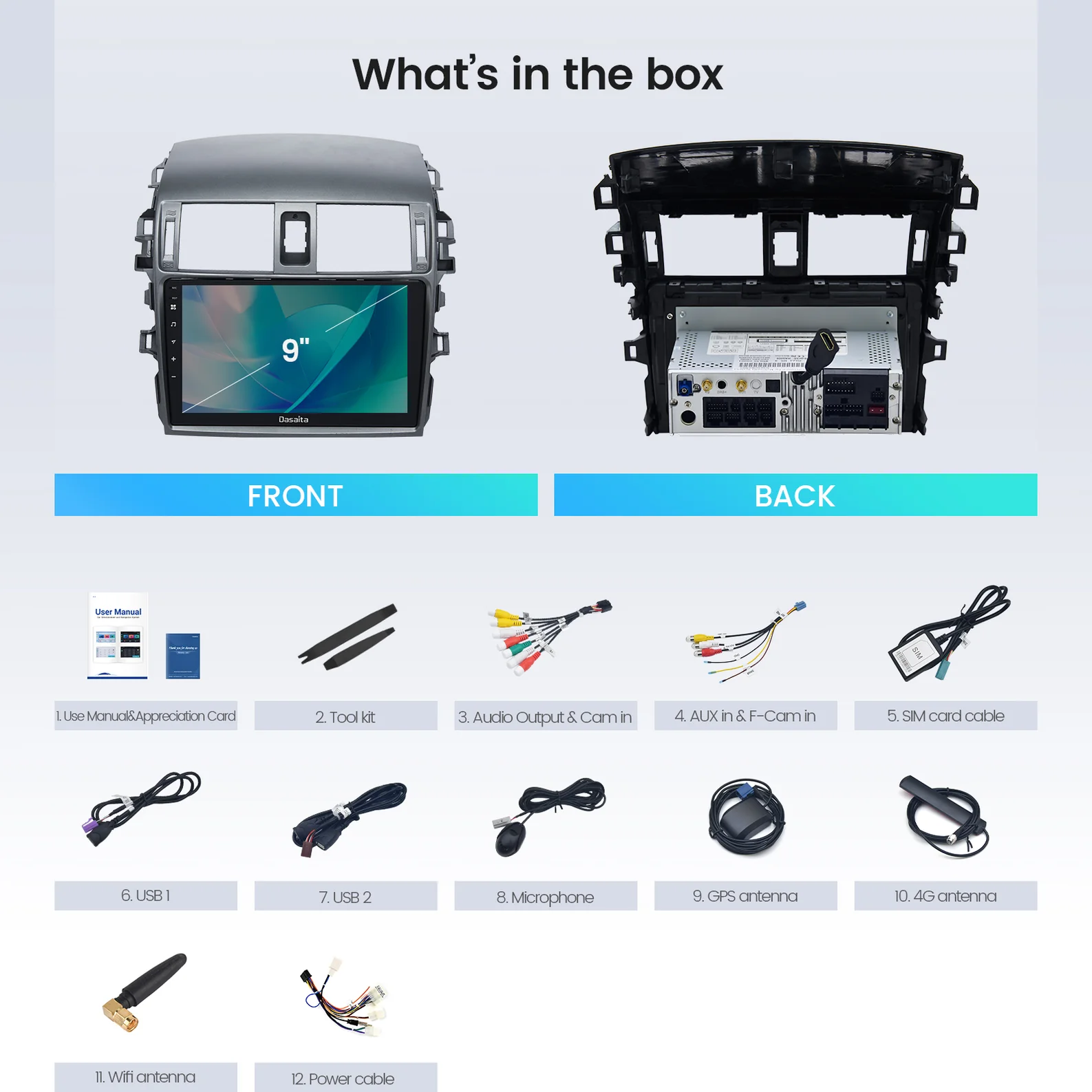Android 12 car radio for Toyota Corolla Auris 2007-2013； 64GB multimedia head unit, wireless CarPlay stereo； Android Auto GPS navigation； double-DIN car DVD player； reversing aid for Corolla Auris； plug-and-play car stereo upgrade； HD touchscreen car stereo；Multimedia Navigation System with Reversing Aid；