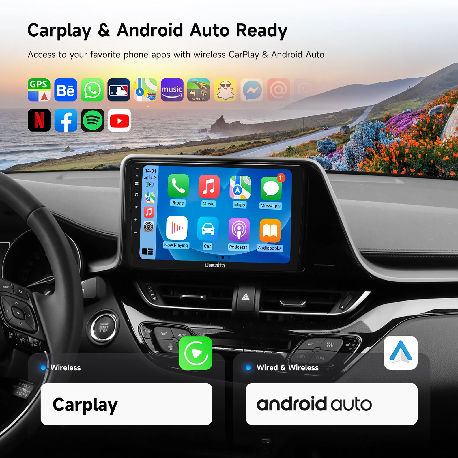 Toyota CHR 2016-2020 Android 12 head unit；9-inch wireless CarPlay stereo for Toyota C-HR；AHD reversing camera Android radio for CHR；Plug-and-play Toyota CHR 2017 car radio upgrade；Retain steering wheel controls Dasaita head unit；Offline maps GPS navigation for 2016-2020 CHR；Dasaita 9-inch Android 12 head unit for Toyota CHR；Wireless CarPlay Dasaita stereo for C-HR 2019；Toyota CHR 2016-2020 Android head unit；C-HR 2017-2020 multimedia system upgrade；2018 Toyota C-HR double-DIN stereo replacement；Toyota CH-R 2016-2020 plug-and-play radio