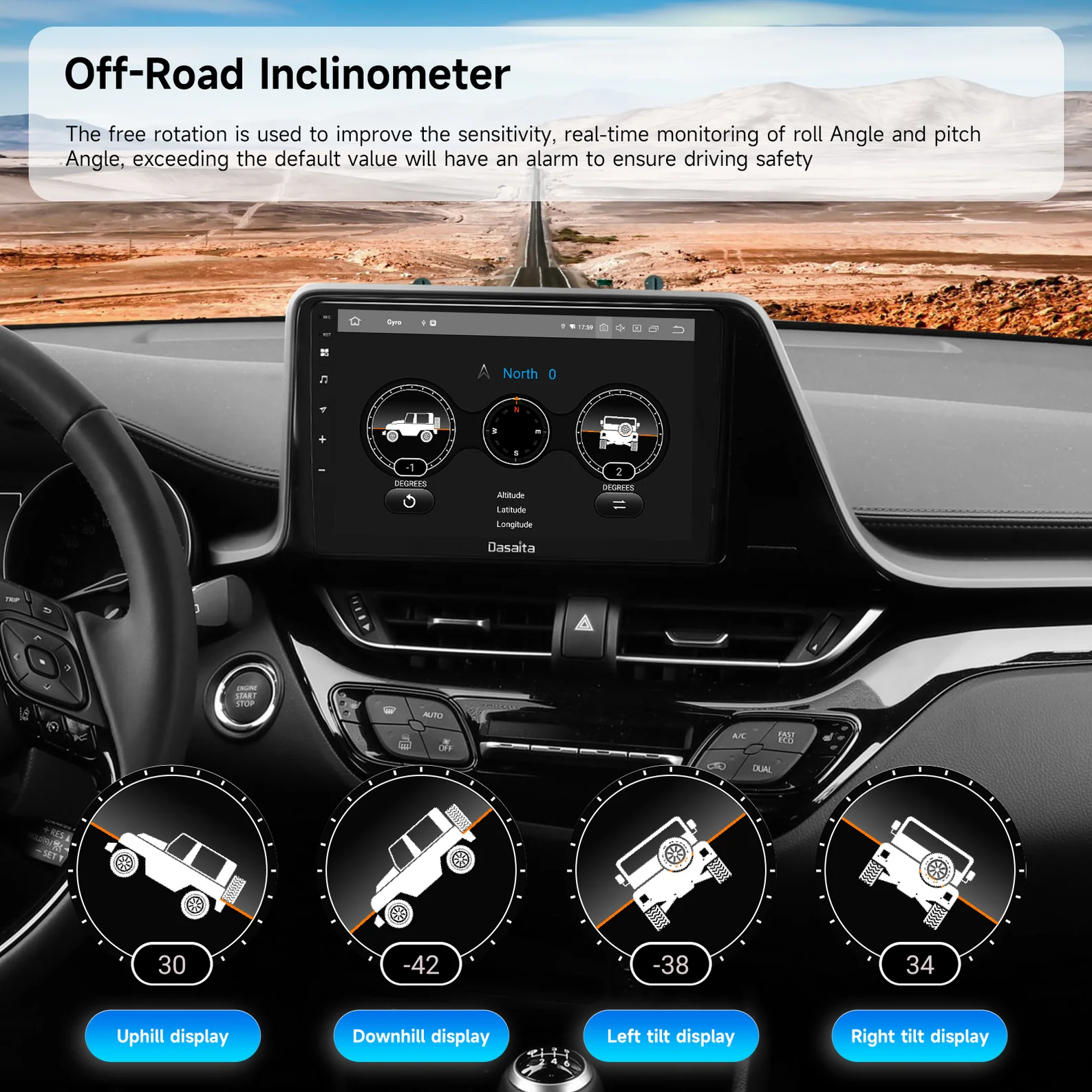 Toyota CHR 2016-2020 Android 12 head unit；9-inch wireless CarPlay stereo for Toyota C-HR；AHD reversing camera Android radio for CHR；Plug-and-play Toyota CHR 2017 car radio upgrade；Retain steering wheel controls Dasaita head unit；Offline maps GPS navigation for 2016-2020 CHR；Dasaita 9-inch Android 12 head unit for Toyota CHR；Wireless CarPlay Dasaita stereo for C-HR 2019；Toyota CHR 2016-2020 Android head unit；C-HR 2017-2020 multimedia system upgrade；2018 Toyota C-HR double-DIN stereo replacement；Toyota CH-R 2016-2020 plug-and-play radio