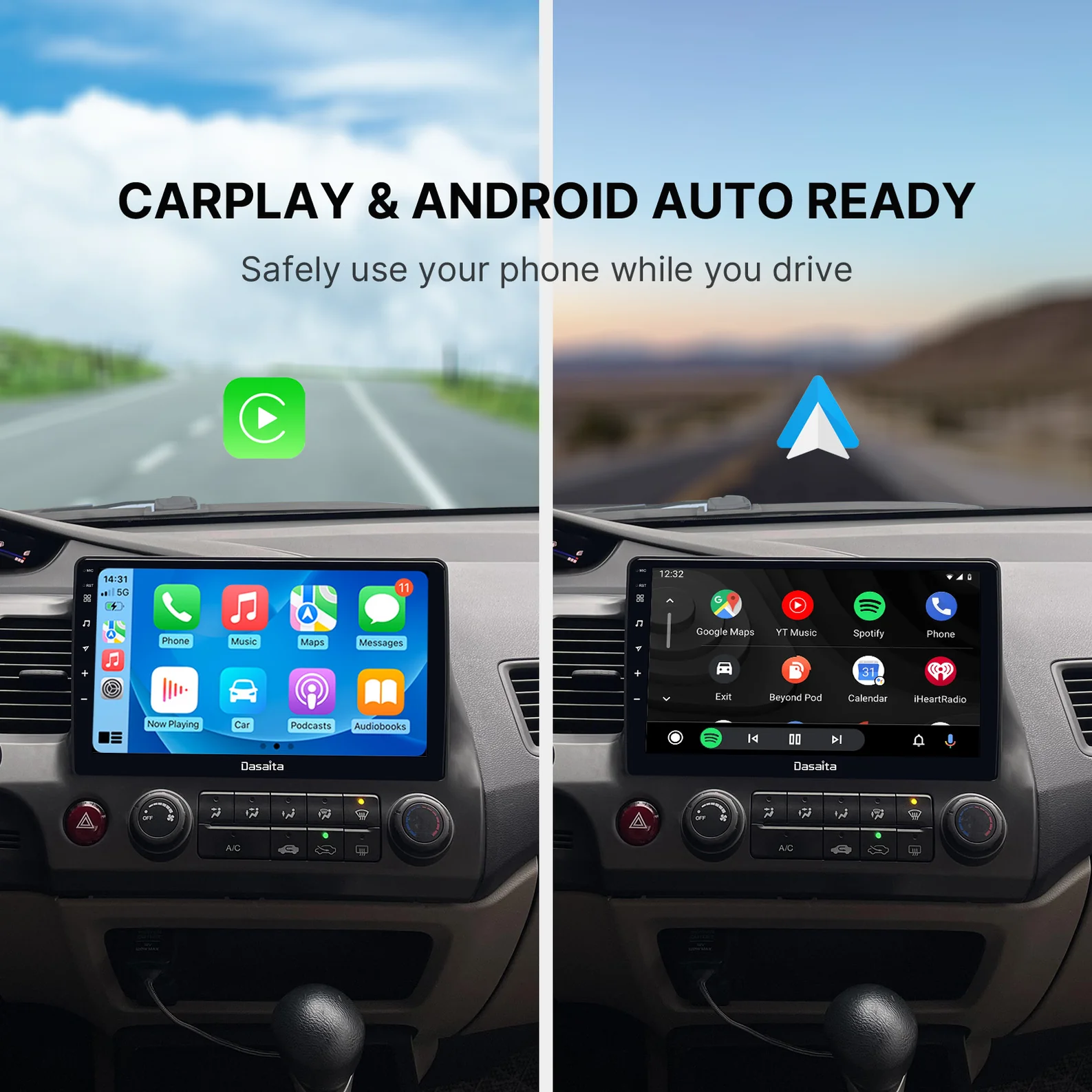 Dasaita Android car stereo,Honda Civic 2007-2011 head unit,Wireless CarPlay Honda Civic,Android Auto Honda Civic,10.2-inch touchscreen car radio,Honda Civic 8th gen multimedia upgrade,2007-2011 Honda Civic radio replacement,Honda Civic single dual screen head unit,Honda Civic factory steering control compatible,DSP audio Honda Civic,QLED display car stereo,GPS navigation Honda Civic,Honda Civic 2007-2011 wireless CarPlay upgrade,Honda Civic infotainment upgrade,Android 13 car stereo,Wireless Android Auto