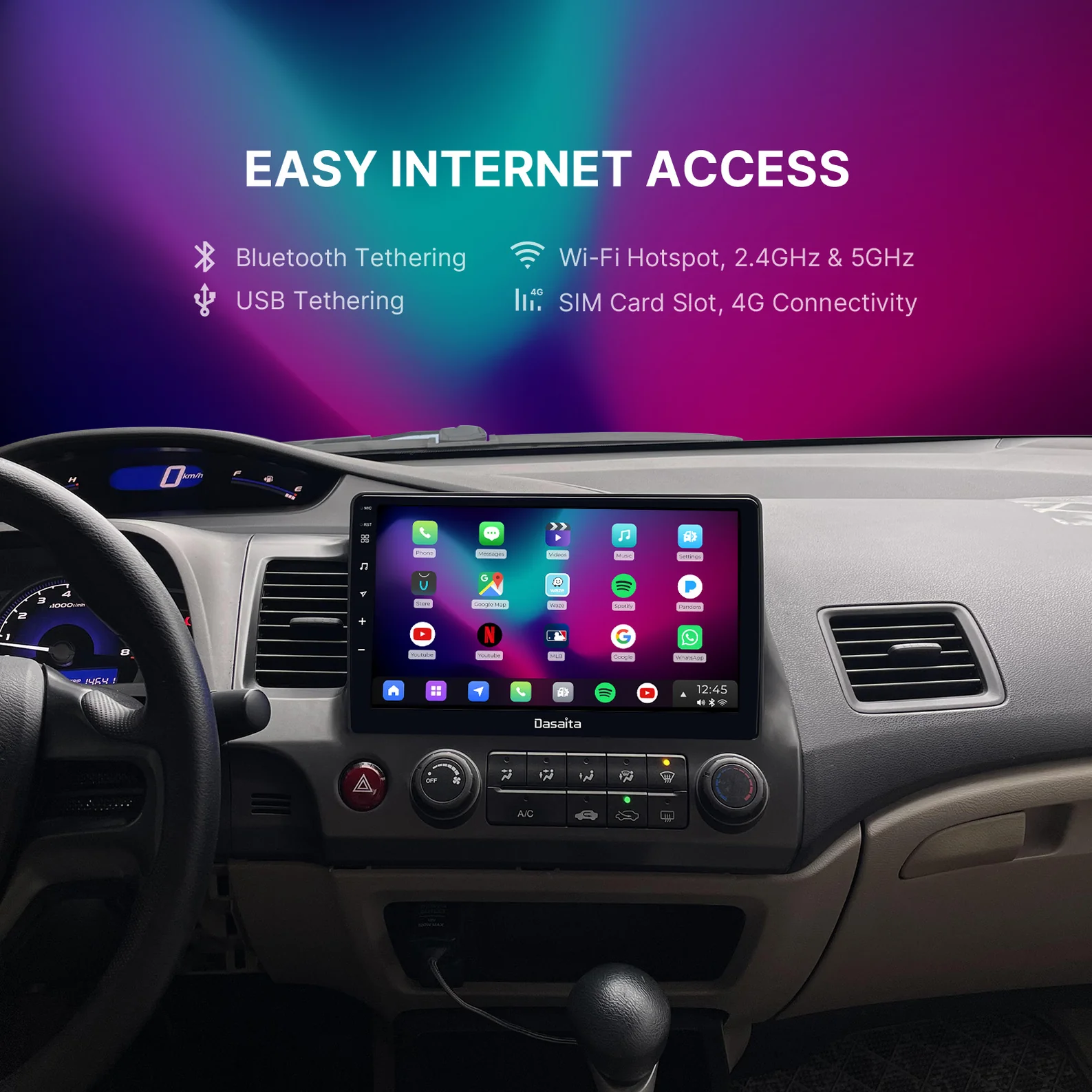 Dasaita Android car stereo,Honda Civic 2007-2011 head unit,Wireless CarPlay Honda Civic,Android Auto Honda Civic,10.2-inch touchscreen car radio,Honda Civic 8th gen multimedia upgrade,2007-2011 Honda Civic radio replacement,Honda Civic single dual screen head unit,Honda Civic factory steering control compatible,DSP audio Honda Civic,QLED display car stereo,GPS navigation Honda Civic,Honda Civic 2007-2011 wireless CarPlay upgrade,Honda Civic infotainment upgrade,Android 13 car stereo,Wireless Android Auto
