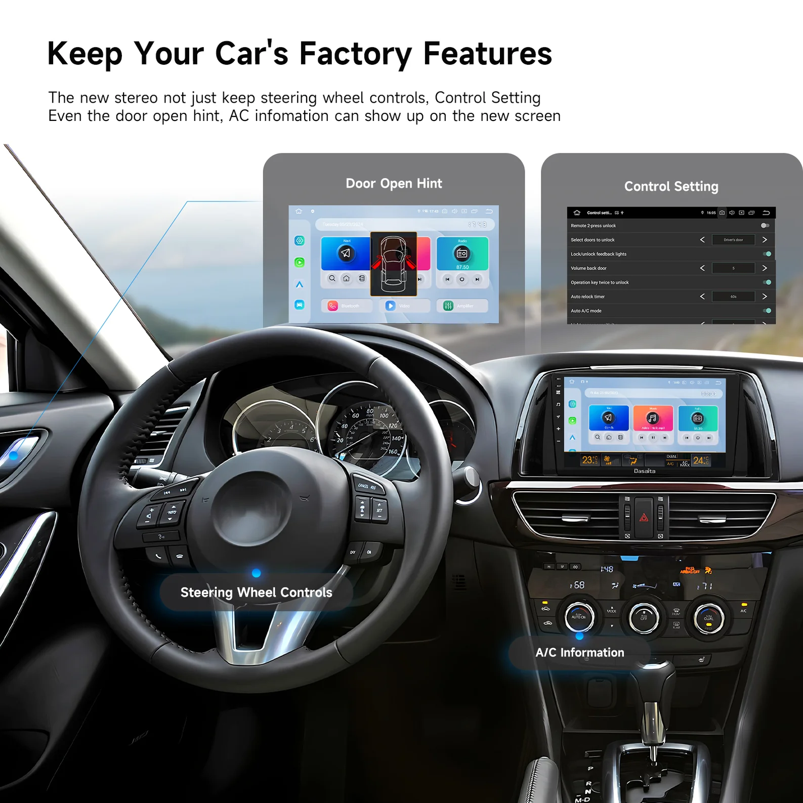 Dasaita Mazda 6 2013-2015 Android Car Stereo,Mazda Atenza 3rd Gen Touchscreen Navigation,Dasaita Android 10 Head Unit for Mazda 6,Mazda 6 2014 CarPlay Android Auto Upgrade,Dasaita 9