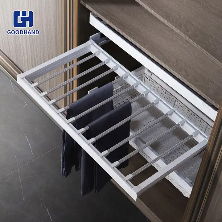 Furniture Hardware Soft close Closet Organizer Pull Out Trouser Shelf For Wardrobes Cabinet