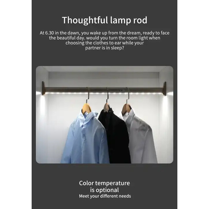 Wardrobe Hanger Rod With Led Light,Wardrobe Tube light For Home Clothes Cabinet,Wardrobe Cloth Hanging Rail Led