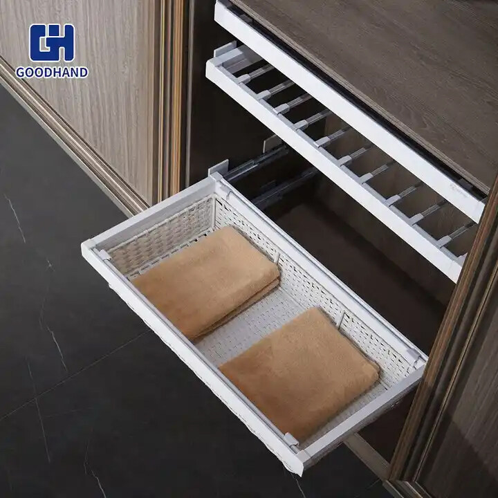 Factory Price Wardrobe Accessory Soft Close Drawer Cabinet Pull Out Sliding Rattan Storage Basket