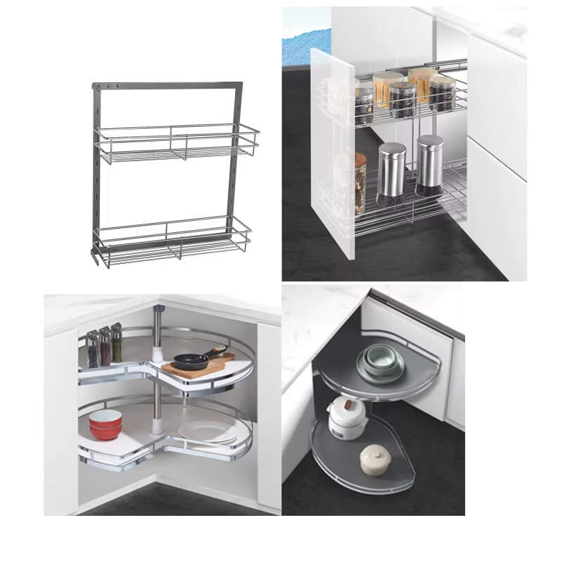 Stainless Steel Magic Corner 2 Tier Lazy Susan Basket Swing Tray drawer kitchen modern integral kitchens units organizer,Wire Lazy Susan Kitchen Revolving Basket kitchen systems hardware countertops  kitchen magic drawer cabinets kitchen mechanism,Revolving magic corner kitchen cabinet organizer wire mesh glass SUS304 basket drawer box storage rack best sellers in kitchen