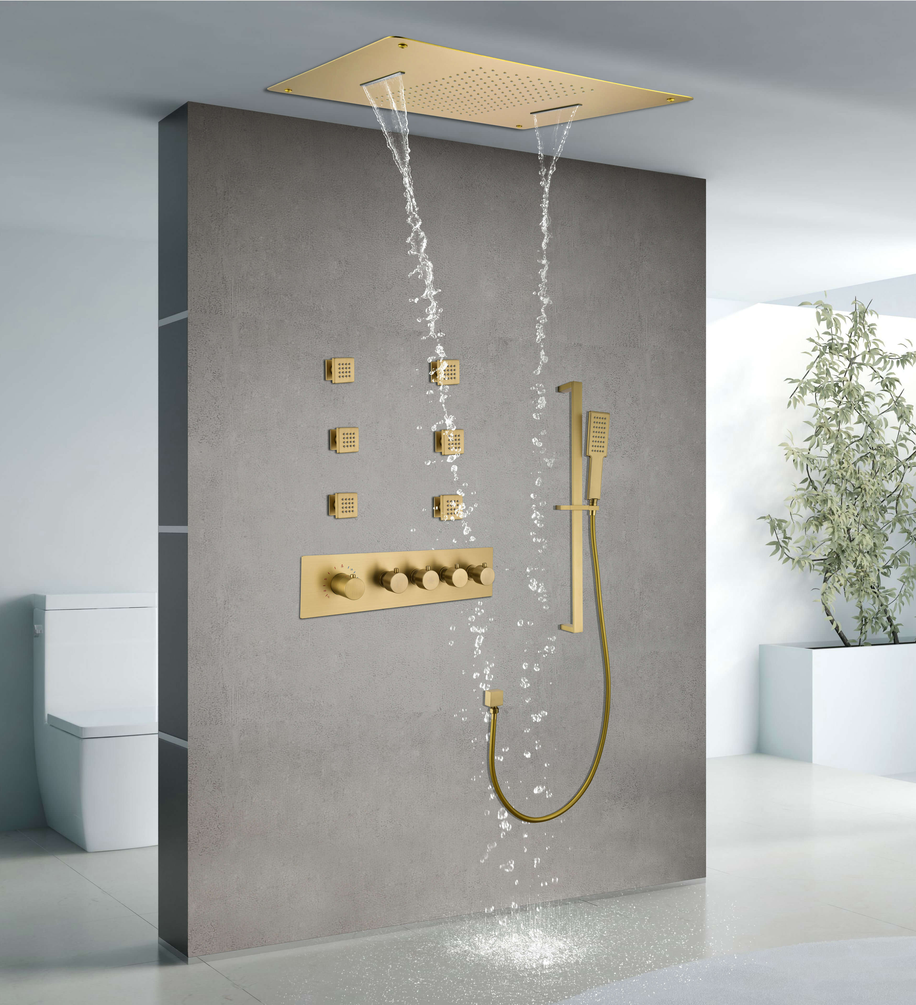 Popular Shower Room Custom Size Black Bathroom Glass Ceiling Concealed Shower Handheld Shower