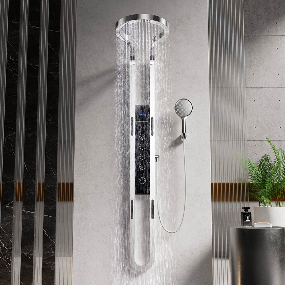 Wall Mounted Rainfall LED Shower Panels System Smart Thermostatic Shower Tower Column With Temperature Display