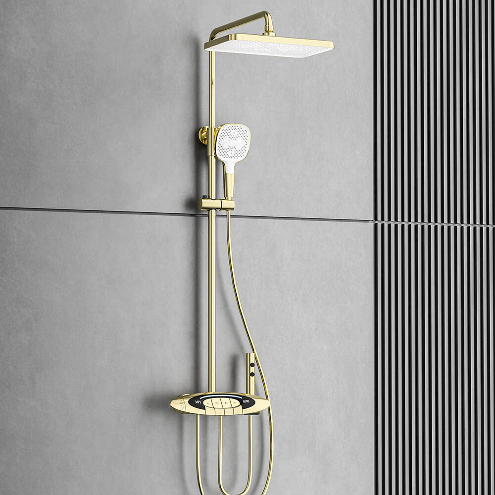 Thermostatic System Brushed Gold Head Shower Faucet Brass Contemporary Ceiling Rainfall Hand Shower Set