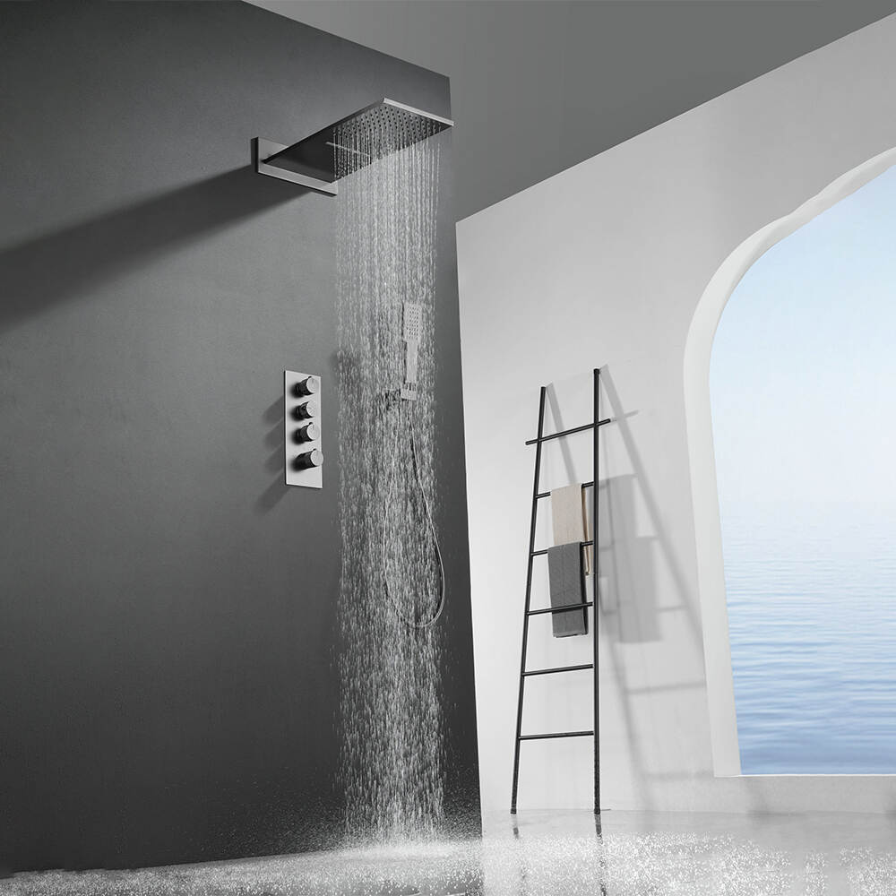 Luxury In-wall Bathroom Shower System Brass Head Shower Anti-fingerprint Waterfall Shower Set