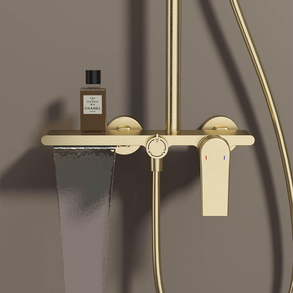 High Quality Brass Waterfall Bathroom Shower Faucet Brushed Gold With Hot and Cold Water Shower Set