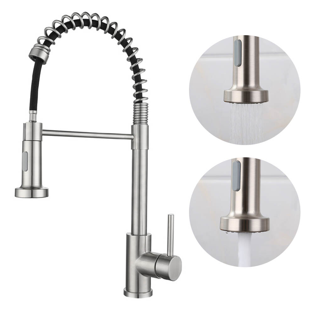 Factory New Modern Style Chrome Brass Spring Kitchen Mixer Sink Faucet With Spring Pull Down Sprayer Head