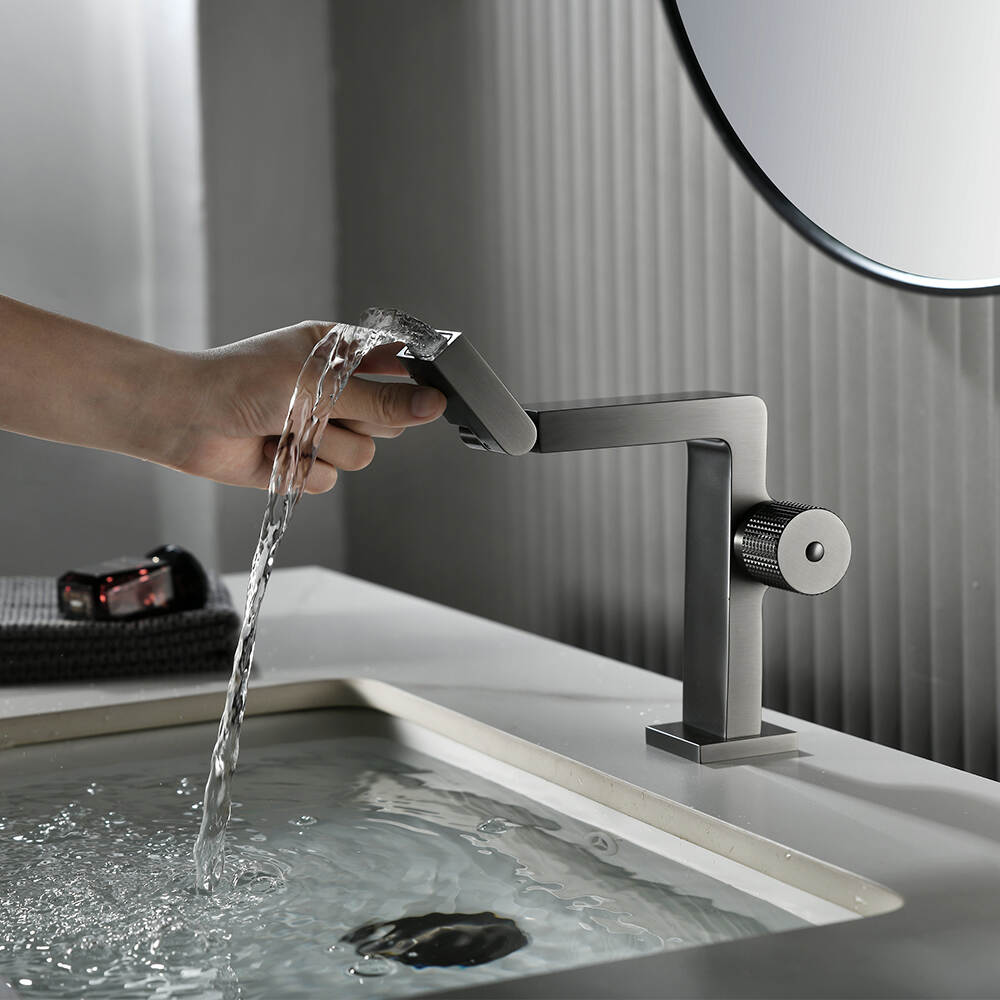 Gun Grey finished hot and cold water mixer deck mount basin adjustable faucet 1 hole for bathroom sink