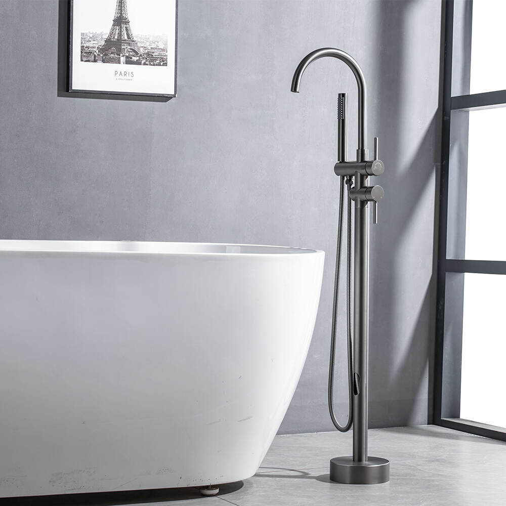 Hot Selling Modern Dual Handle Polished Finish Bath Mixer Tap Luxury Gun Metal Grey Waterfall Bathtub Faucet