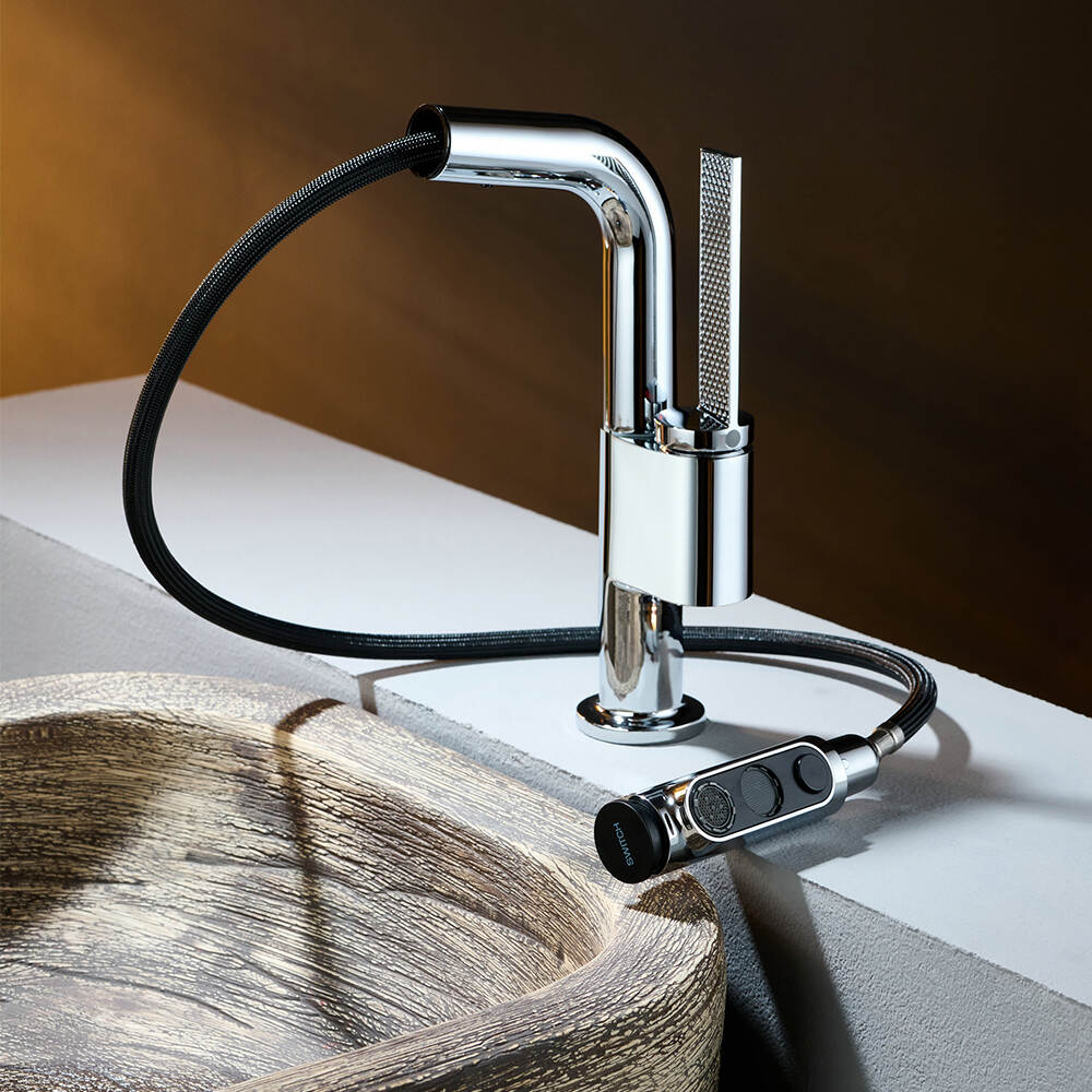 Basin Mixer Tap for Hot and Cold Water Bathroom Sink Faucet with Pull Out Rotating Spout Sprayer