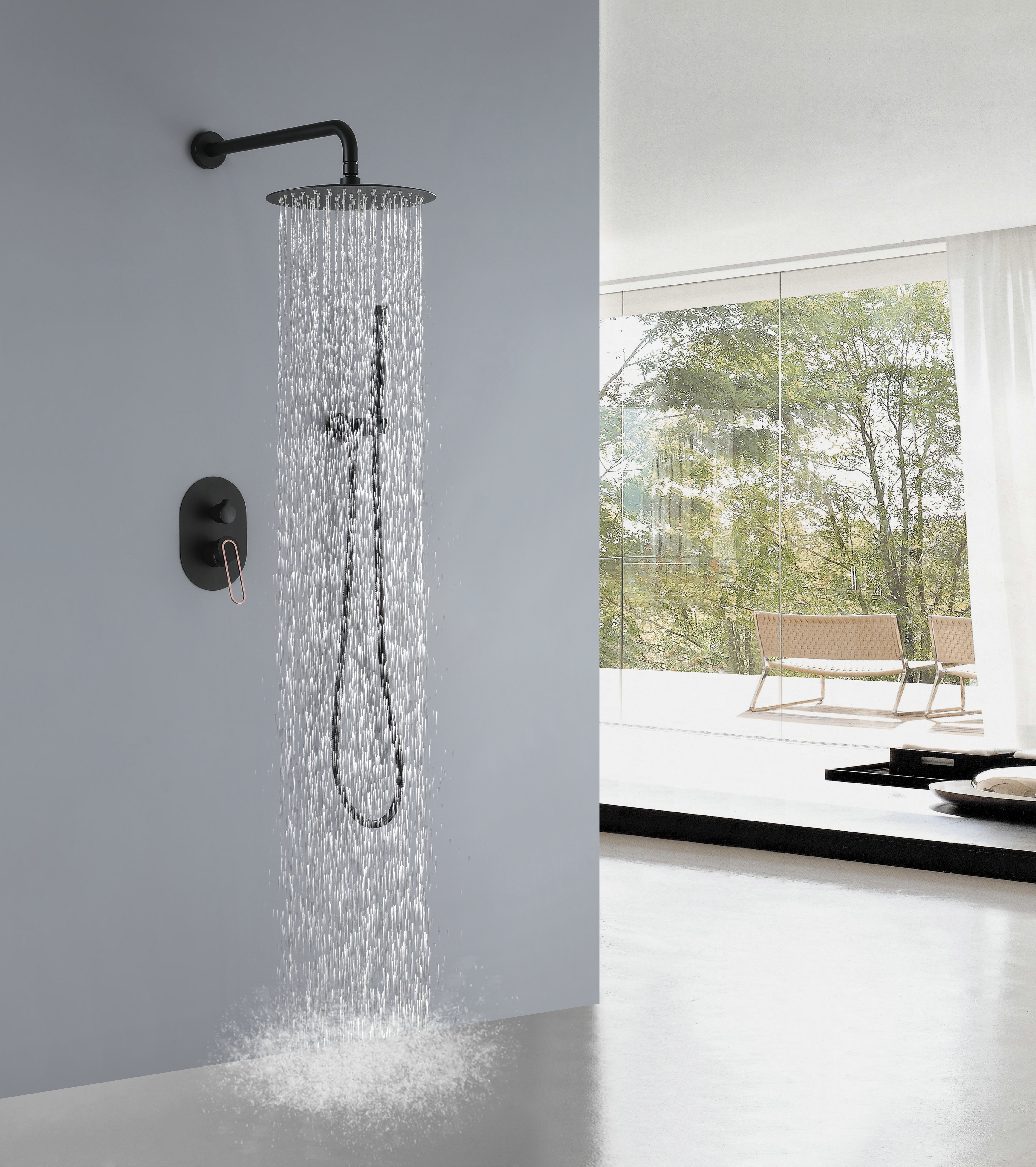 Matte Black Showerhead Set Concealed Shower Set System Wall Mounted Rain Shower Head Mixer Kit
