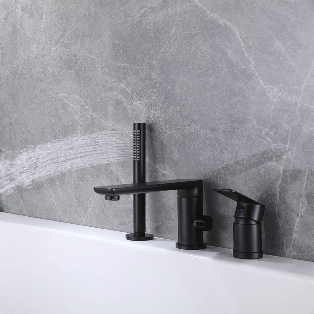 Deck Mounted Bathtub Tap Matte Black Cold Hot Basin Tap 3 Holes Dual Handle Concealed Mixer Basin Faucet-copy