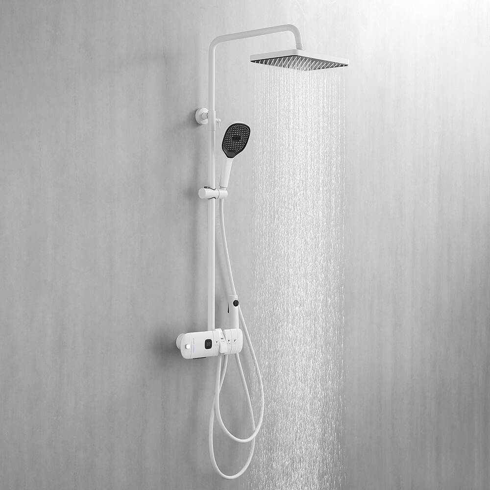 New Led Display Piano Key Bath Shower Set Matte White Bathroom Multifunctional Shower Set System