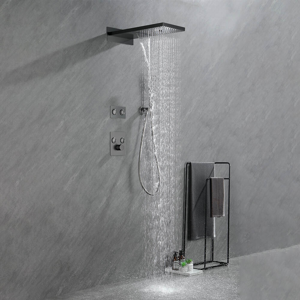 Concealed Wall Mounted Hot & Cold Thermostatic Mixer Rain Waterfall Shower System Set With Handheld Shower Head