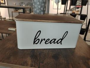 Blue Metal Bread Box with Wood Cover