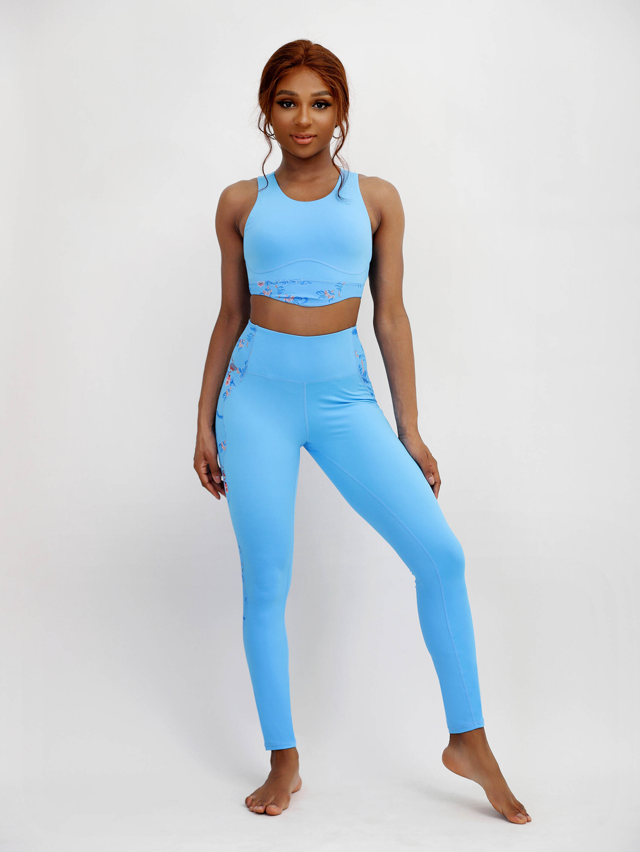 Blue floral print active wear
