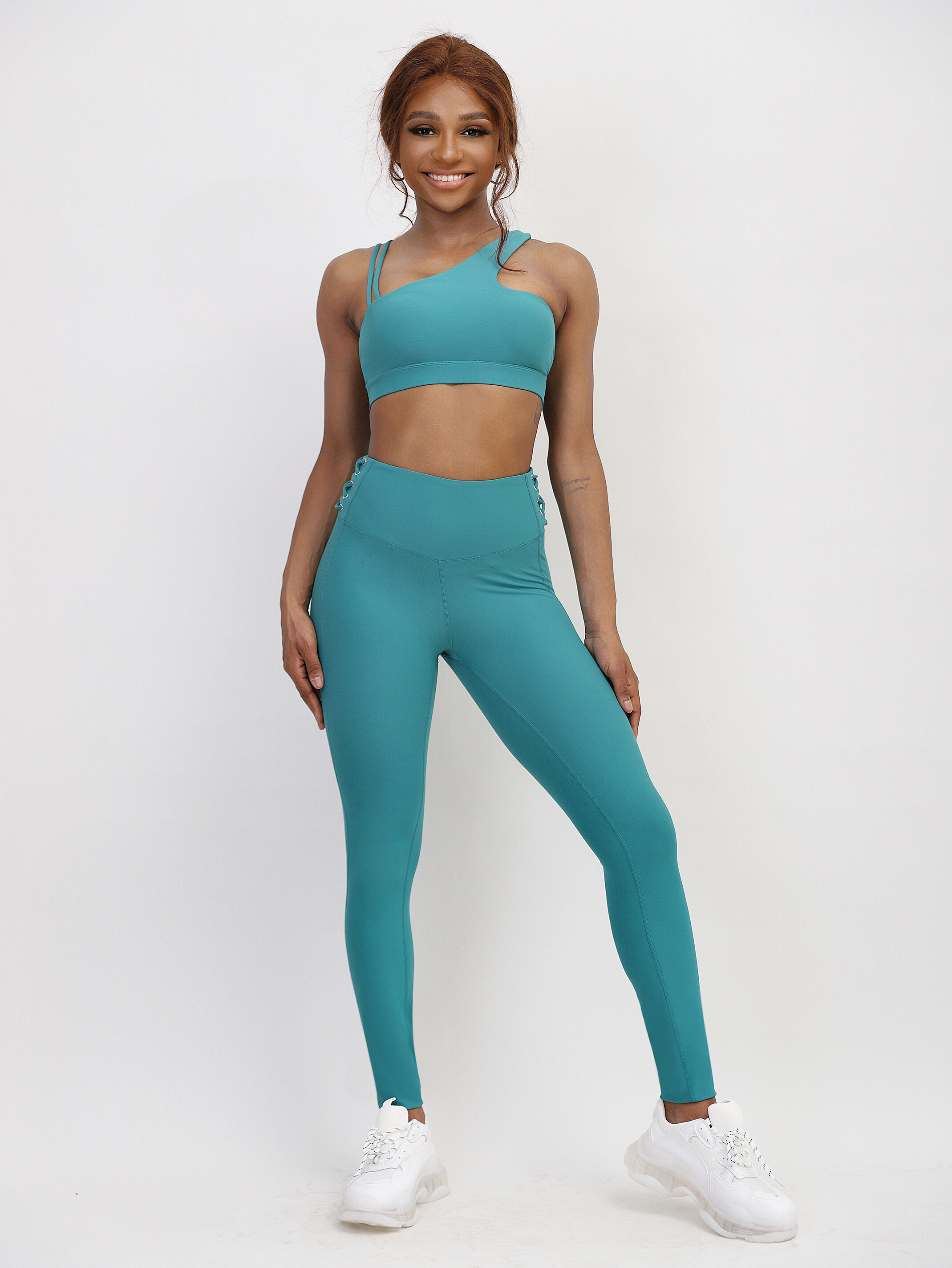 Lace up high waist cross back strap teal active wear