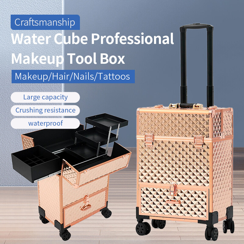 Veninow Water Cube Professional Makeup Artist With Drawer Pull Rod Manicure Makeup Tool box