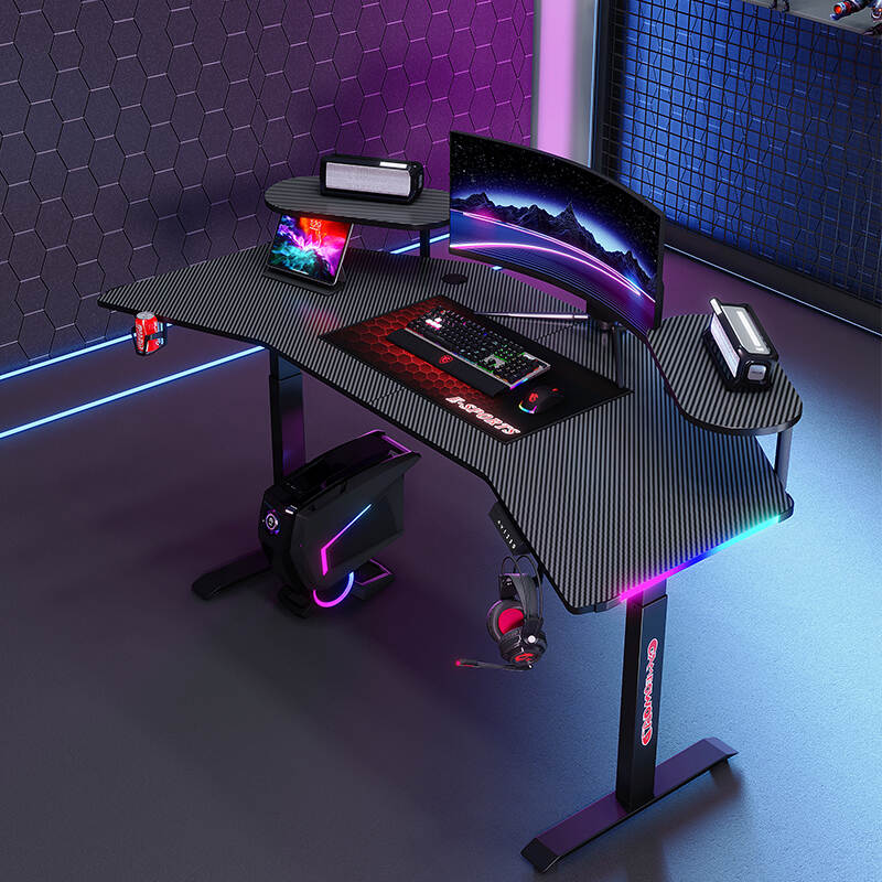 Electric Adjustable Gaming Desk With RBG Lights,Glass Standing Desk with Drawer, Modern Height Adjustable Desk, Electric Motorized Uplift, Memory Control, White,Gaming Desk With LED Light Z Shape Computer Desk,Gaming Desk PC Computer Desk Home Office Table Gamer Workstation,Z Shaped Gaming Desk Black Gaming Table Cool Computer Desk With RGB Light for PC