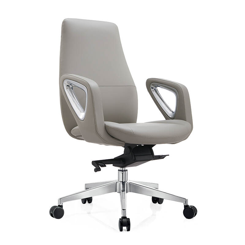 Mid Back Swivel Executive Office Genuine Leather Chair Grey Office Leather Chair