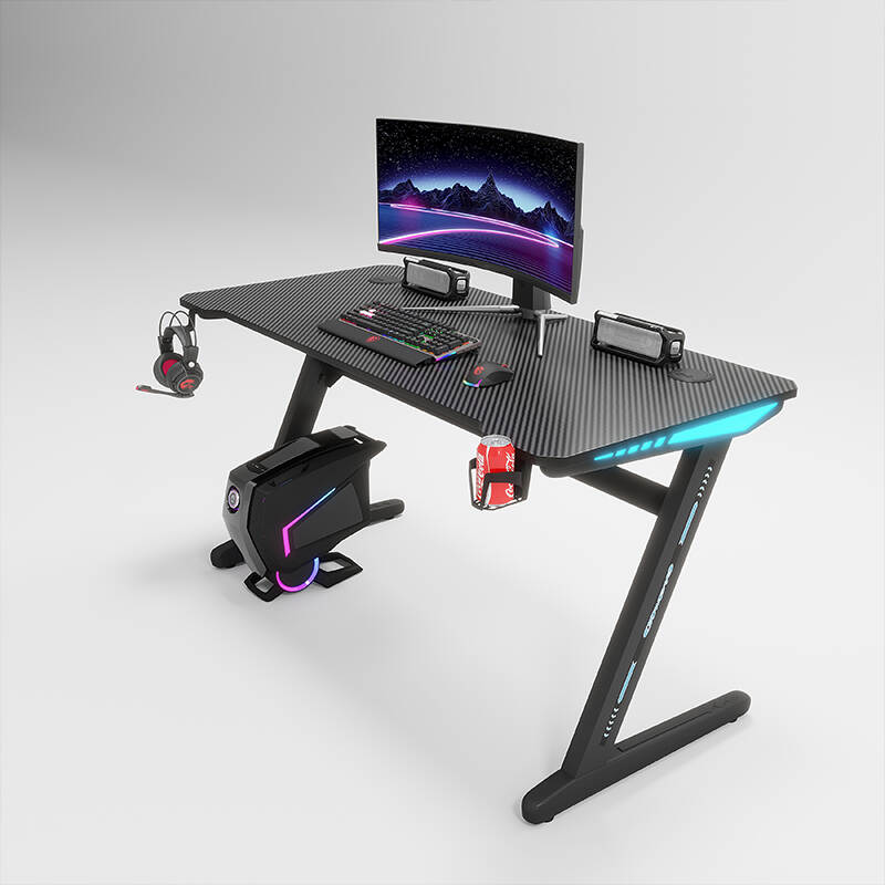 Gaming Desk With LED Light Z Shape Computer Desk