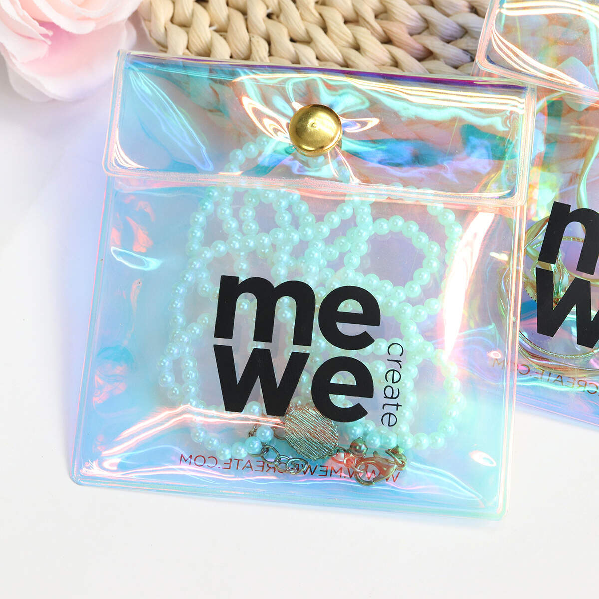 Custom pvc hologram bag pouch with snap clear jewelry bags for jewelry ring necklace snap button bag with Logo