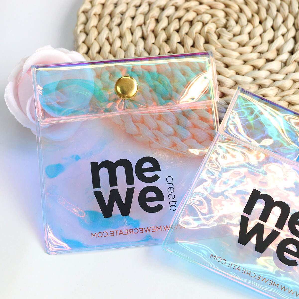 Custom pvc hologram bag pouch with snap clear jewelry bags for jewelry ring necklace snap button bag with Logo