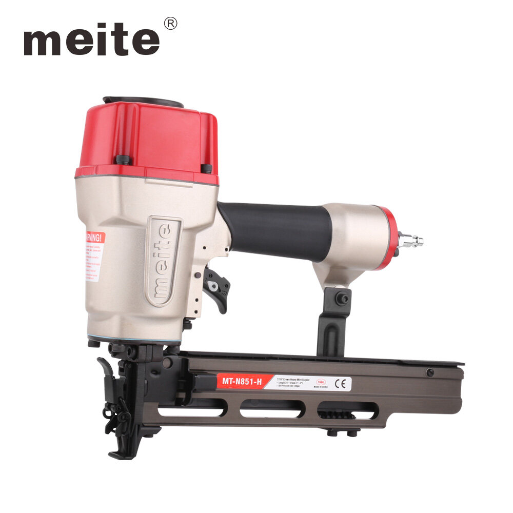 meite MT-N851H Pneumatic Upholstery Stapler 16 Gauge 7/16" Crown 1" to 2" Length Single Fire or Continuous Stapler Heavy Duty