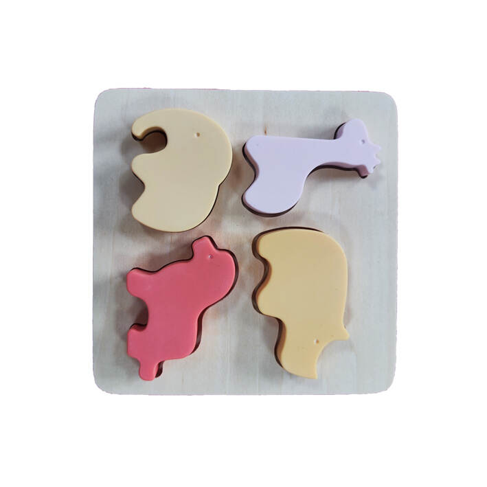 Silicone and Wooden Animal Puzzle Toys