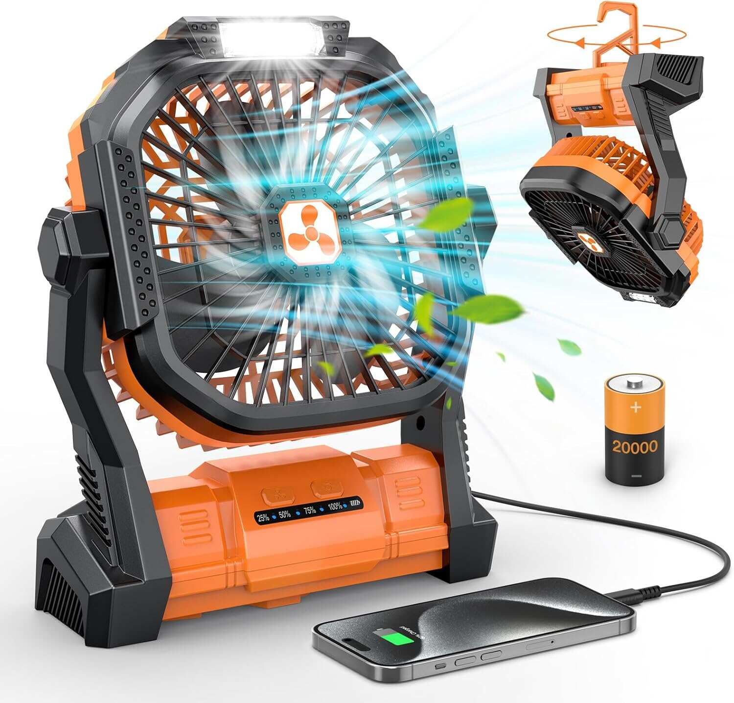 2-in-1 Camping Fan with LED Light - Waterproof & Dustproof for Outdoor Adventures