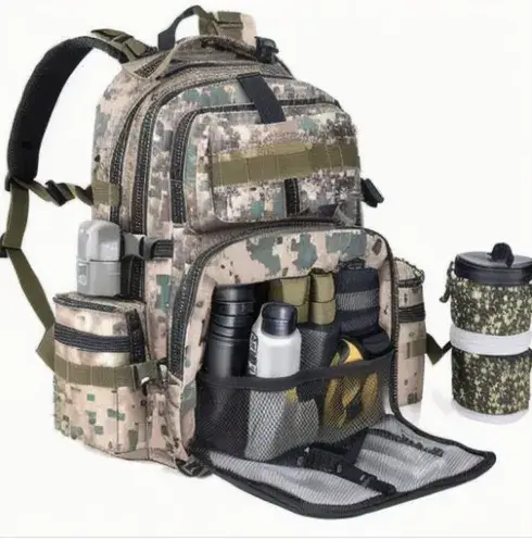 Camping Tactical Backpack Molle Survival Bag Durable Camouflage Outdoor 2-Gun Capacity with Ammo Pockets, MOLLE Exterior for Ran